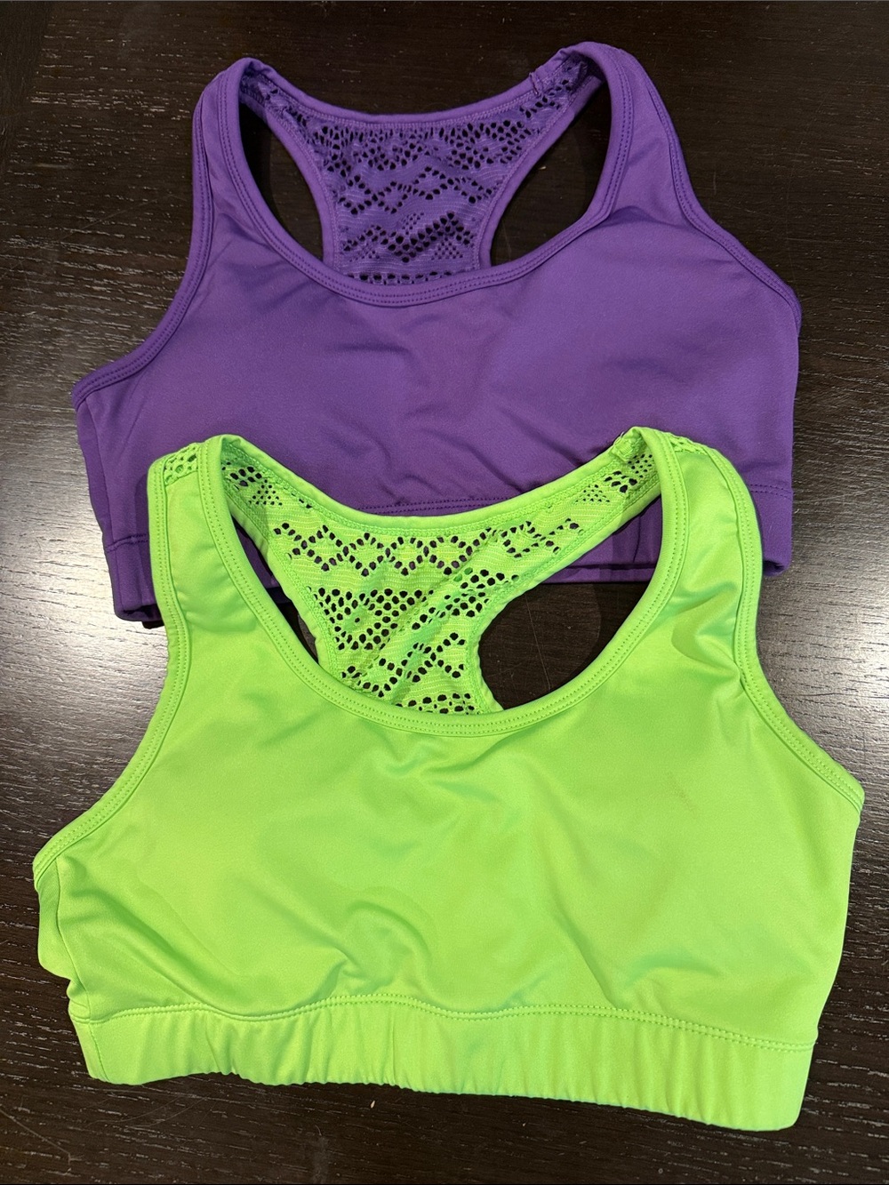 Women's Racerback Lace-Back Sports Bras - Purple & Lime Zyia medium workout lot